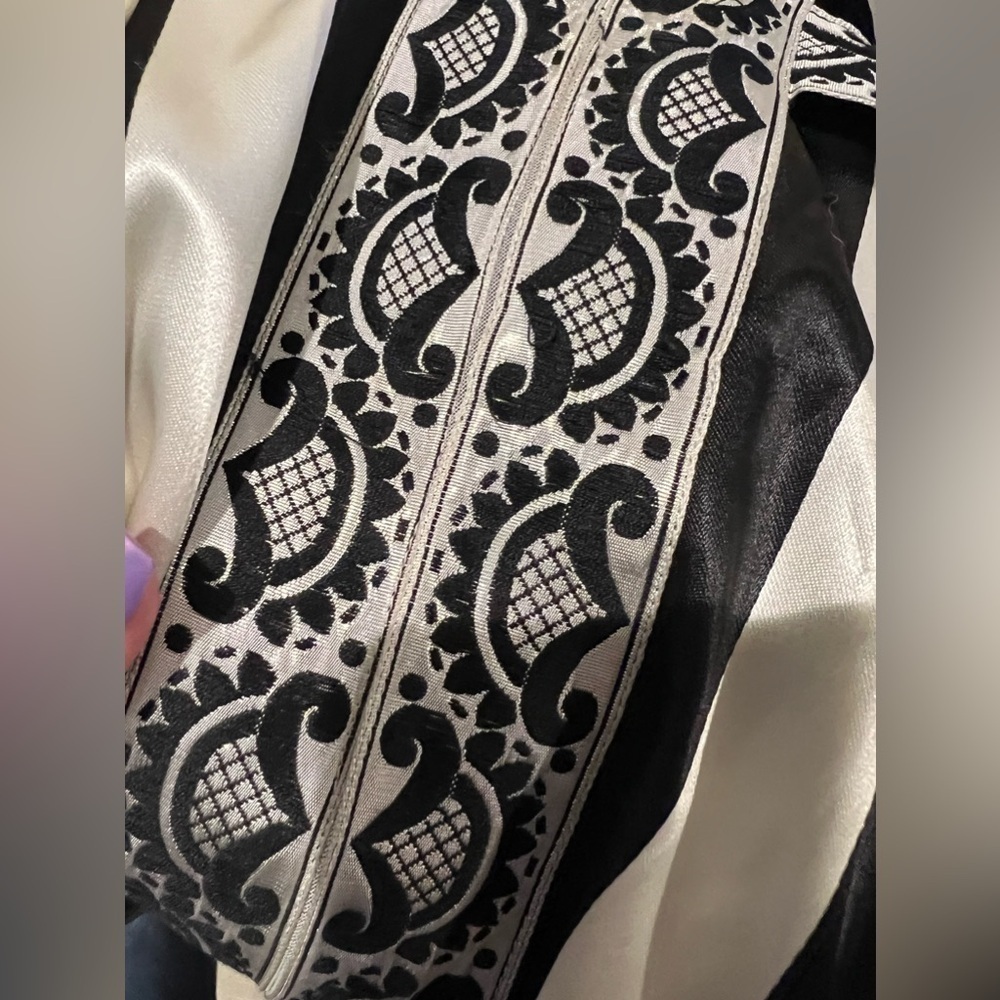 Vintage 1970’s black and whites white striped satin and velvet maxi dress - Picture 12 of 12